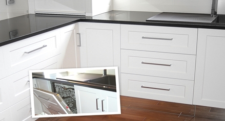 Hidden Dishwasher with mirror bases by Compass Kitchens